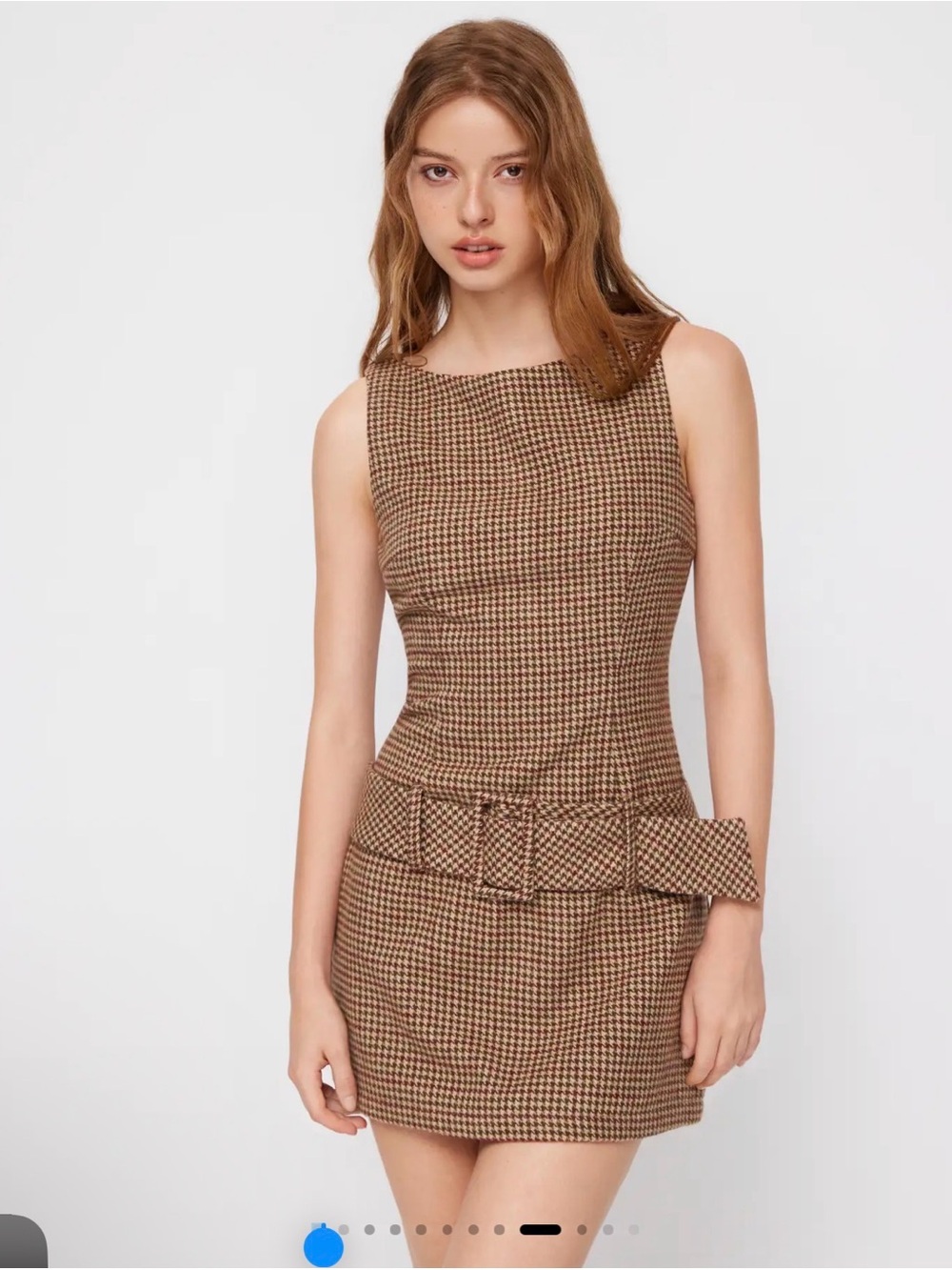 Cider Brown Houndstooth Mini Dress with Belt